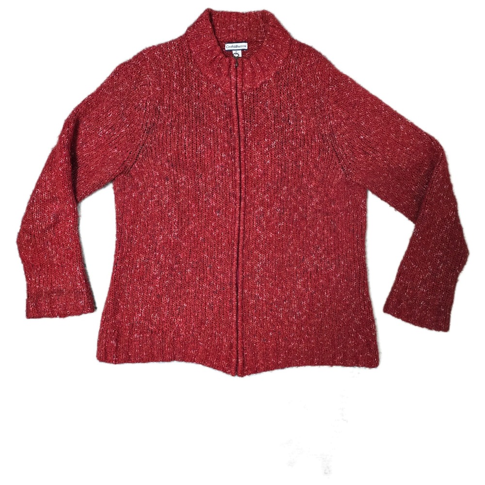 Croft & Barrow‎ Women's XL Red Knit Full Zip Sweater Jacket (N)